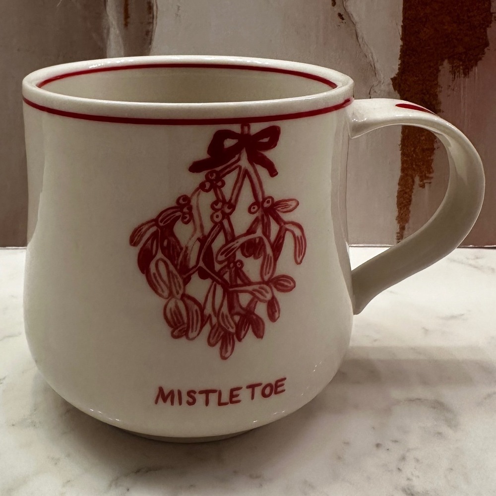 Molly Hatch Mistletoe Christmas Coffee Mug Red Stoneware Holiday Anthropologie